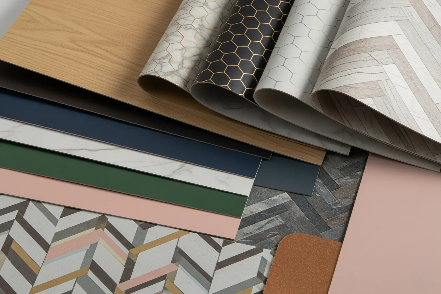 Mica and decorative laminate sheets in wood grain finish